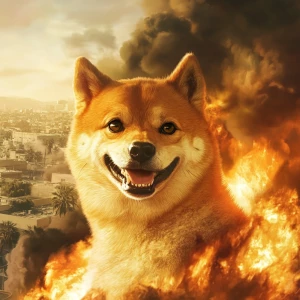 DOGE meme..smiling at camera while everything burns, in GTA San...