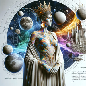 The queen of the universe embodied in an thermal robe adorned wi...