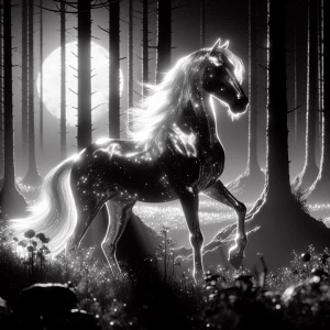 In the depths of a misty forest, a singular lustrous centaur eme...