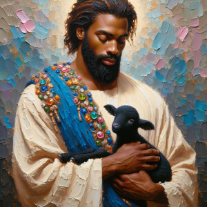 Oil painting of an African-American man resembling Jesus Christ,...