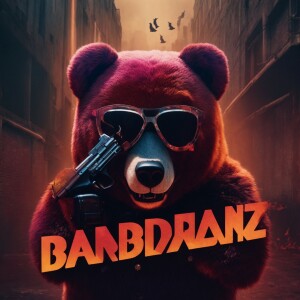 Create a logo featuring a cartoonish, horror-inspired bear weari...