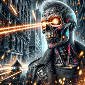 A HDR image of a mesmerizing thugged out skeletor with with 2 la...