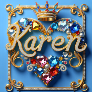 VCraft a 3-D image showcasing the name 'KAREN' in a luxurious go...