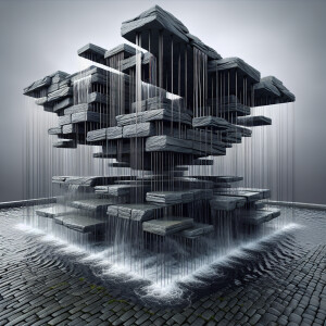 Floating Waterfall made of slate stone and stainless steel cable...