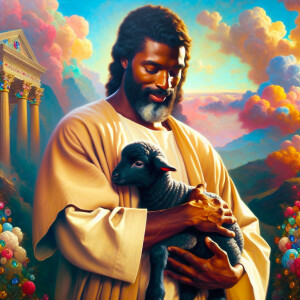 Oil painting of an African-American man resembling Jesus Christ,...