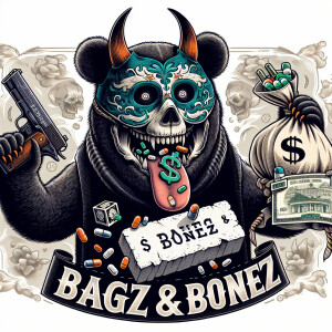 Design a logo that showcases a whimsical yet sinister bear donni...