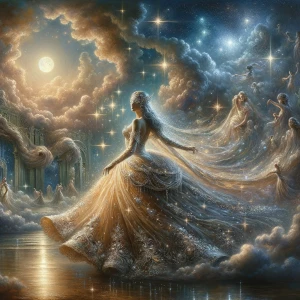 A captivatingly enchanting oil painting portrays an opulent memo...