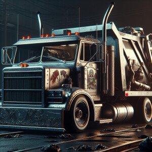 Lowrider sanitation truck,with horror core,8k resolution, HDR, m...