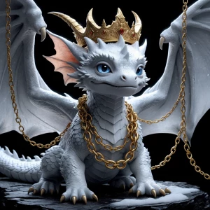 Photorealistic,Darkness incarnate Snow-white baby elf dragon, wi...