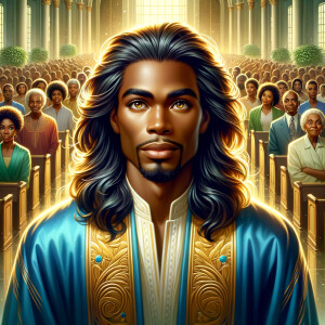 Illustrate an inspiring African-American Jesus crust with a dign...