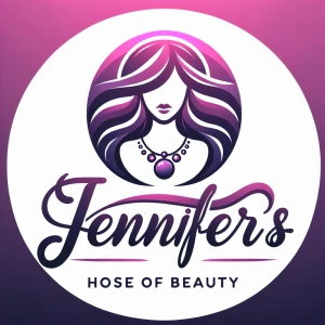 A photo of a logo for "Jennifer's House of Beauty" with a styliz...