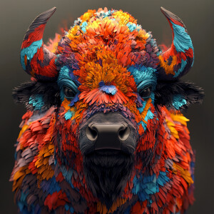 Create a 3D rendering that features an array of a vibrantly-colo...