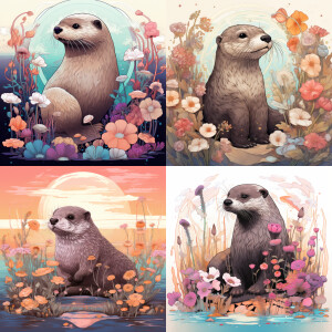 Midjourney  otter Graphic llustration, with a unique blend of Co...