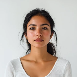 Create an image of a 22-year-old joyful Mexican woman with a cle...