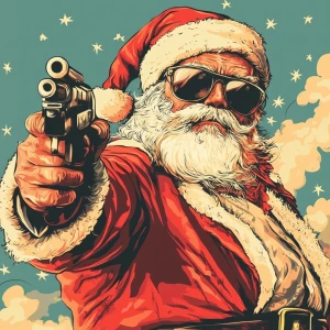 Santa Claus in sunglasses as the godfather of the mafia. Use car...