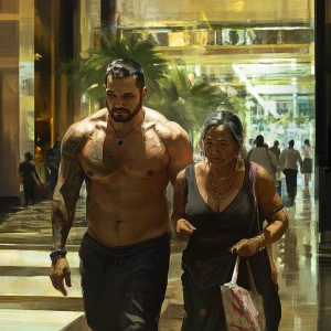 Digital art HD 1:1.A sweaty  man walking with his 54 year old au...