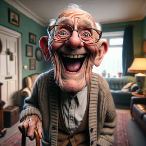 caricature of a 95 year old mad American grandpa posing for the...