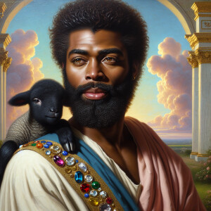 Oil painting of an African-American man resembling Jesus Christ,...