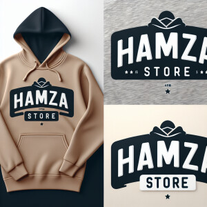 Create a logo with the text "HAMZA STORE" and a picture of the s...