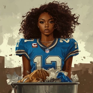 digital art of African American darkskin woman with curly hair w...