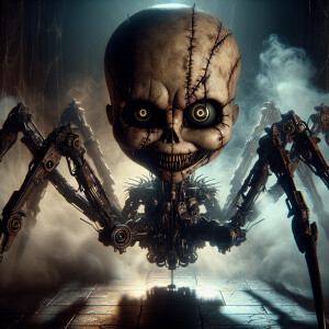 biomechanical creepy demonic doll/spider morph, the head is an e...