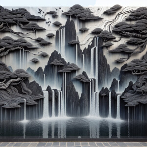 Imagine a mesmerizing display of floating waterfalls crafted fro...