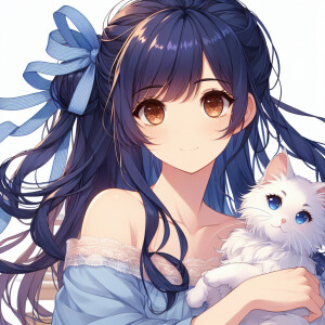 Hot anime woman with dark blue hair and dark brown eyes. She wea...