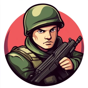 Design a logo that combines the image of a young Russian soldier...