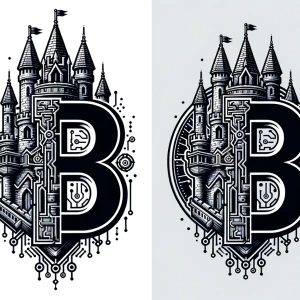 Create a logo for "Black Castle," featuring a prominently large,...