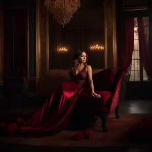 A lifelike depiction of Dahlia Valentina sitting gracefully on a...