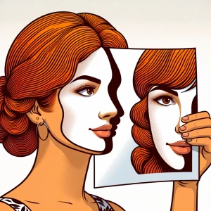 Create a portrait of a woman with ginger hair in an abstract sty...