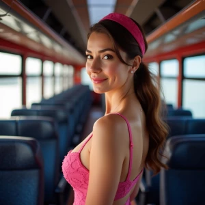 A highly attractive  woman who is a flight attendant is stands b...