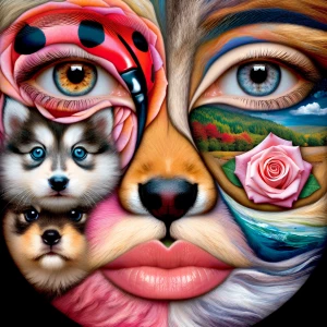 Design a surreal portrait with the following elements: a nose re...