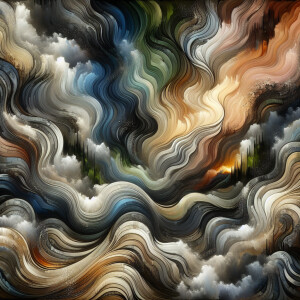 Imagine a mesmerizing symphony of earthy blacks and browns, soot...