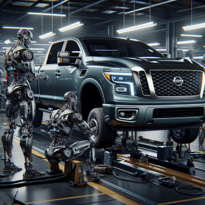 2018 Nissan Titan kingcab Truck, deep gray, in the workshop with...