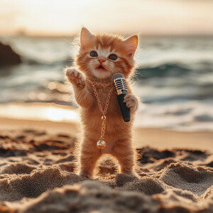 orange kitten with a cute face with black eyes standing like a h...