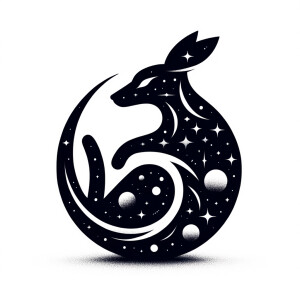 A white background, a graphic of an outer space celestial animal...