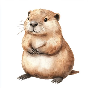 Simple style, watercolor illustration, beaver
, soft colors, wo...