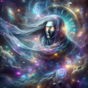 A shimmering astral time traveler, ethereal and otherworldly, dr...