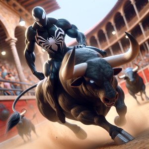 Create an 3d animated scene featuring Venom in a dynamic pose as...