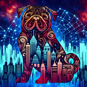 Pug outline by constellations overlooking a beautiful zodiac cha...