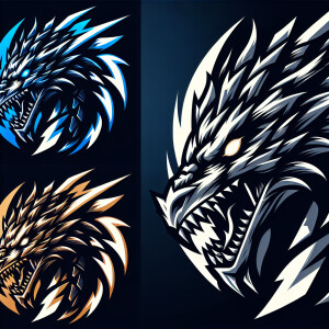 A cinematic, high-resolution logo of a fierce dragon, its sharp...