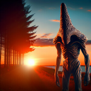 A bigfoot with a conical head covered in hair and humanoid looki...