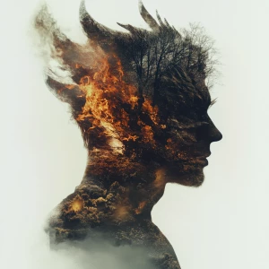 Double exposure horror fire dragon entity