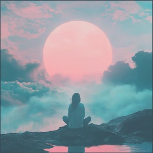 Design a soothing music album cover featuring tranquil imagery t...