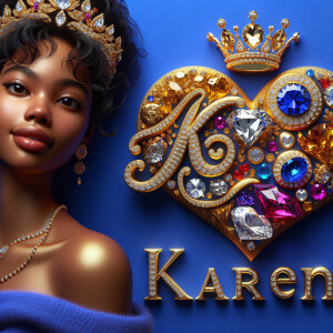 VCraft a 3-D image showcasing the name 'KAREN' in a luxurious go...