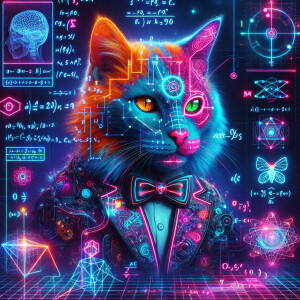 A cartoon of a male cat, who is a mathematical genius