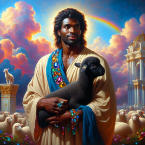 Oil painting of an African-American man resembling Jesus Christ,...