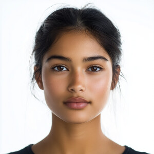 Create an image of an attractive young woman aged 21 with a clea...