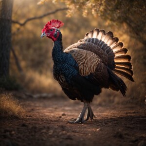 "Create a realistic image of a wild Turkey with an intimidating,...